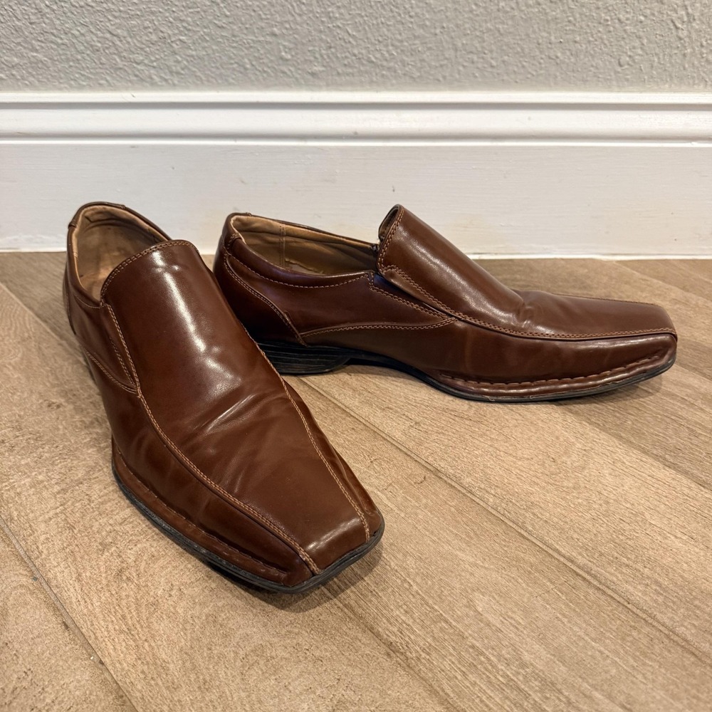 Bruno Marc Shoes Mens Size 11 Brown Faux Leather Slip On Oxfords Square Toe